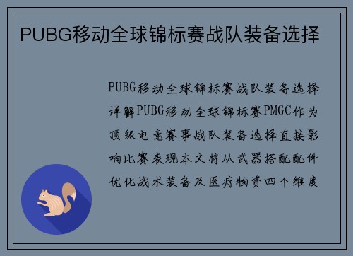 PUBG移动全球锦标赛战队装备选择