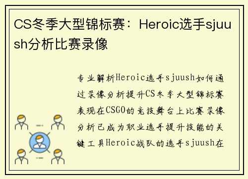 CS冬季大型锦标赛：Heroic选手sjuush分析比赛录像